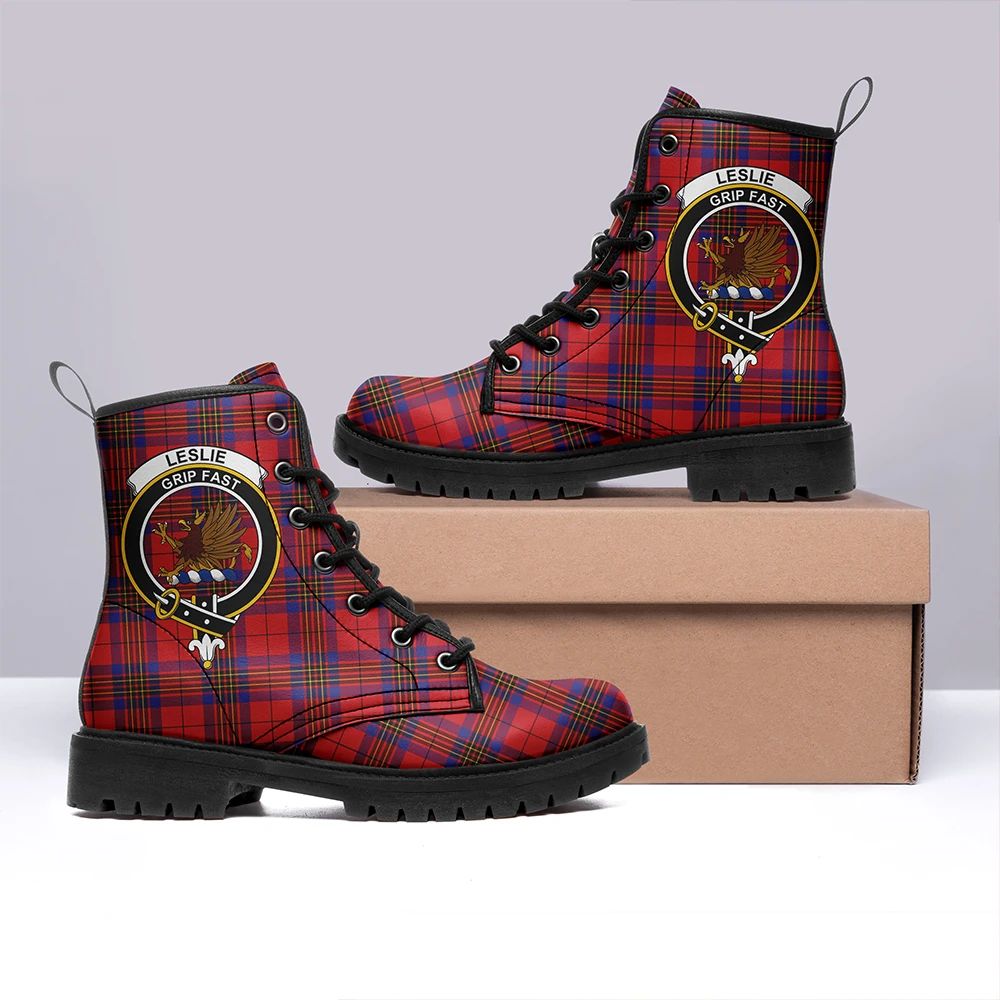 Leslie Modern Tartan Crest Leather Boots