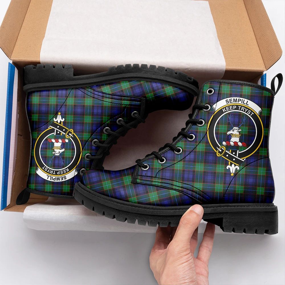 Sempill Modern Tartan Crest Leather Boots