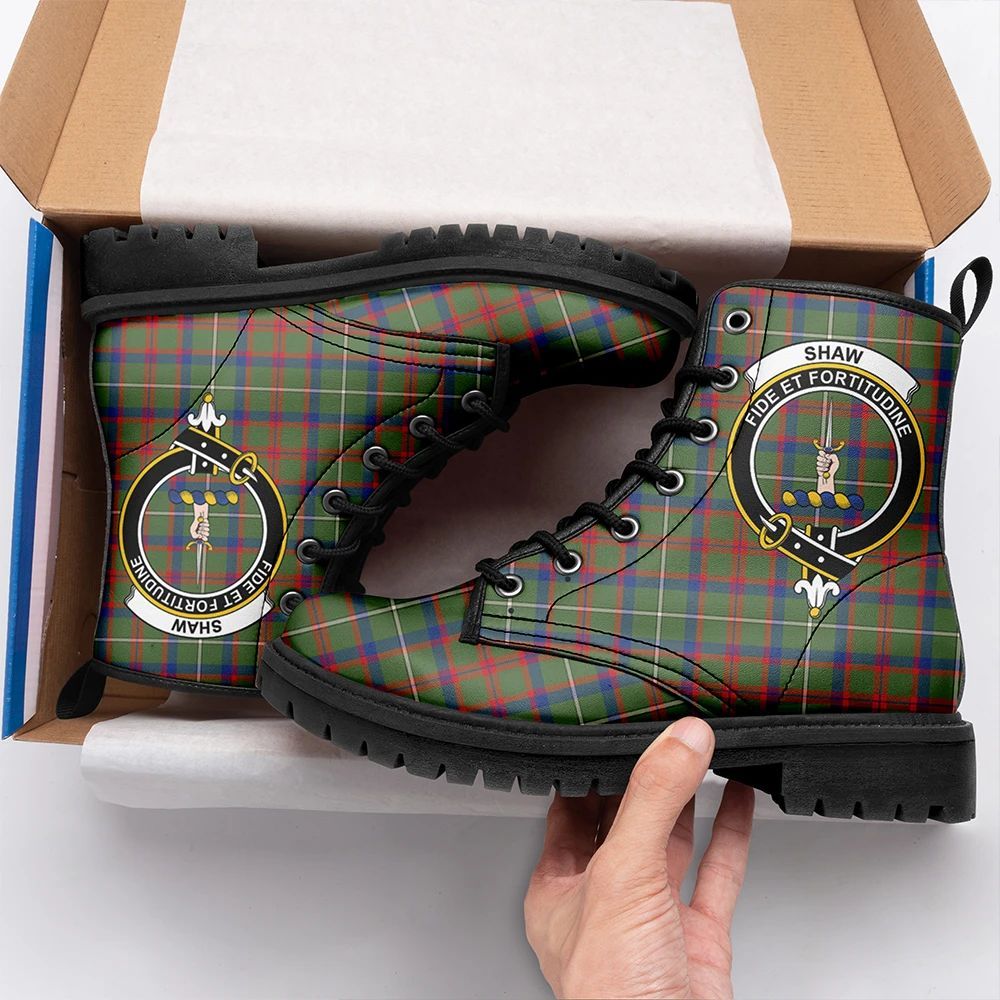 Shaw Green Modern Tartan Crest Leather Boots