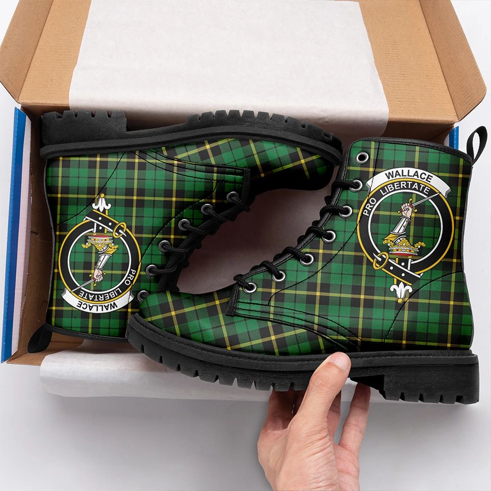 Wallace Hunting Green Tartan Crest Leather Boots