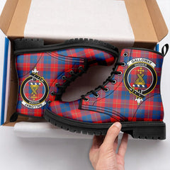 Galloway Red Tartan Crest Leather Boots