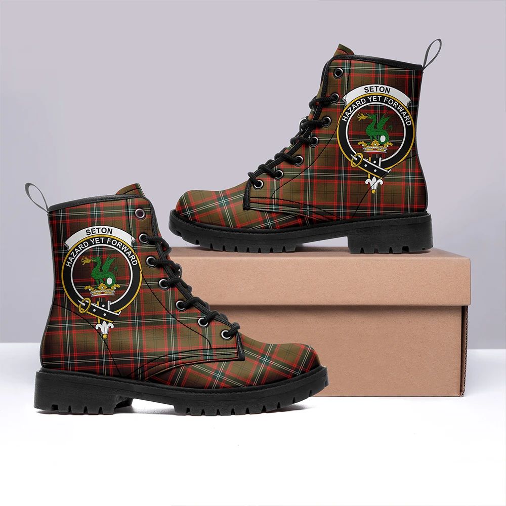 Seton Hunting Modern Tartan Crest Leather Boots