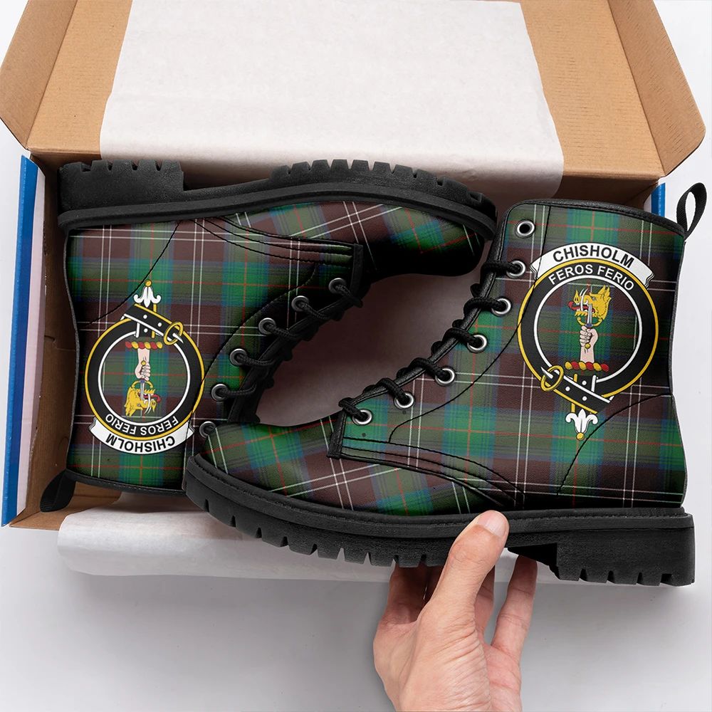 Chisholm Hunting Ancient Tartan Crest Leather Boots