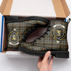 Stewart Hunting Weathered Tartan Crest Leather Boots