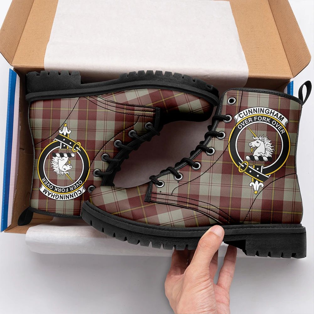 Cunningham Burgundy Dancers Tartan Crest Leather Boots