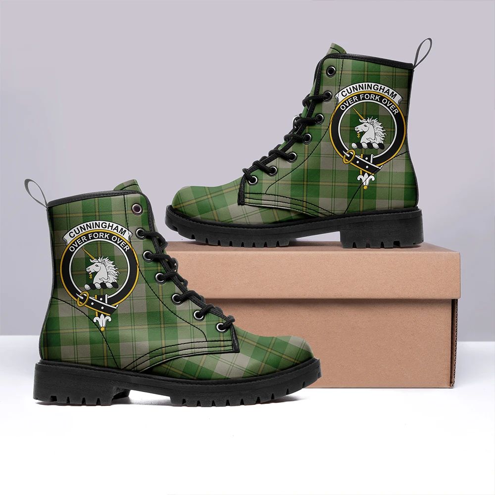 Cunningham Dress Green Dancers Tartan Crest Leather Boots