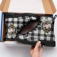 MacFarlane Black & White Tartan Crest Leather Boots