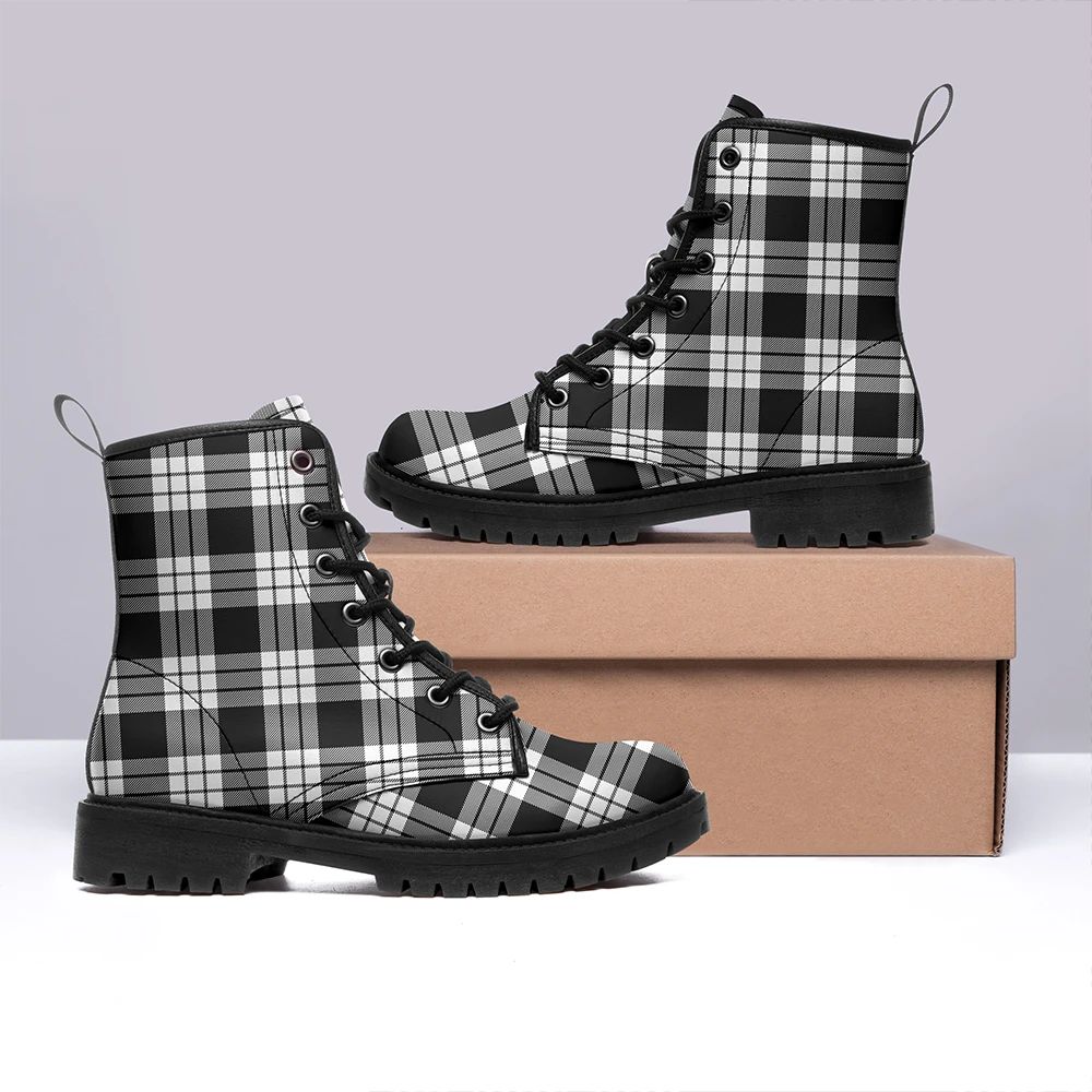 MacFarlane Black & White Tartan Leather Boots