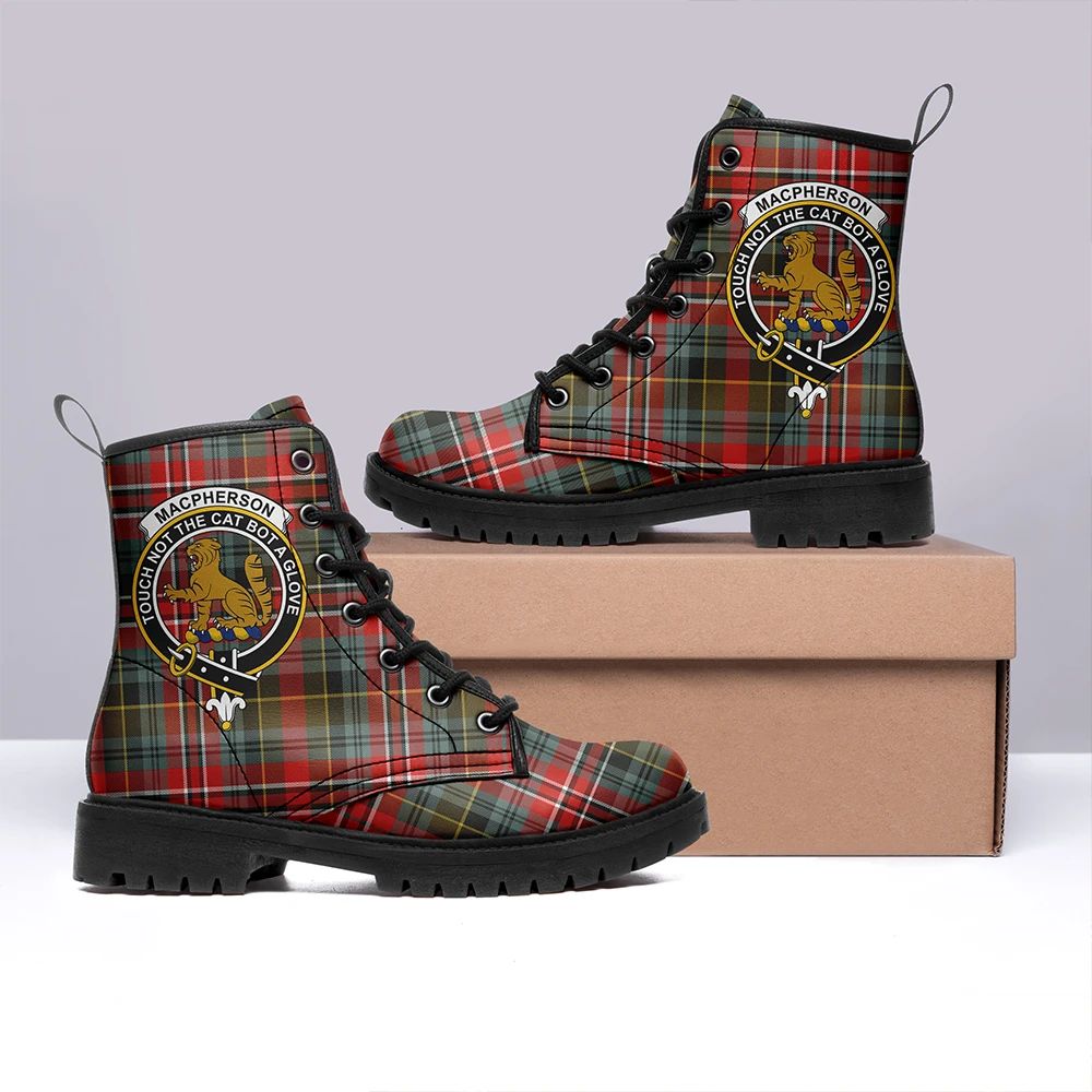 MacPherson Weathered Tartan Crest Leather Boots