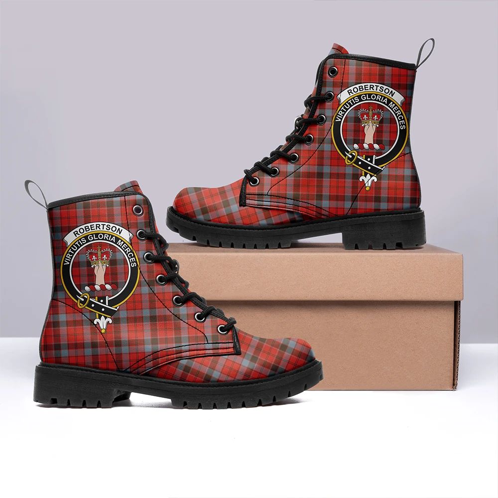 Robertson Weathered Tartan Crest Leather Boots