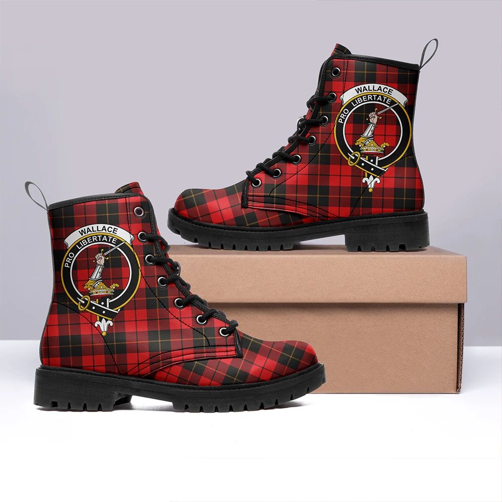 Wallace Weathered Tartan Crest Leather Boots