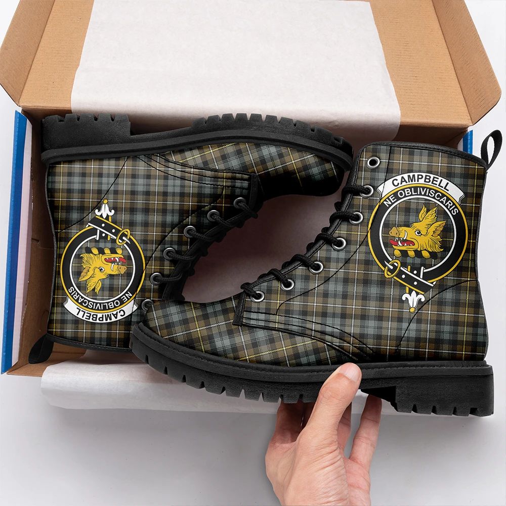 Campbell Argyll Weathered Tartan Crest Leather Boots