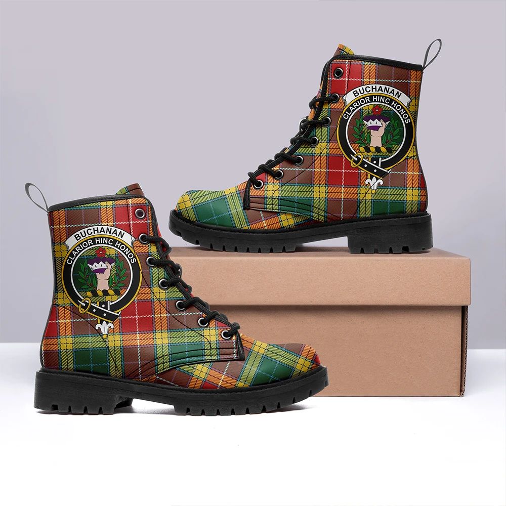 Buchanan Old Set Weathered Tartan Crest Leather Boots