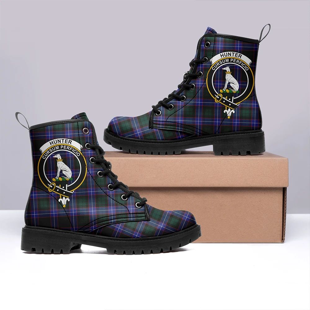 Hunter Modern Tartan Crest Leather Boots