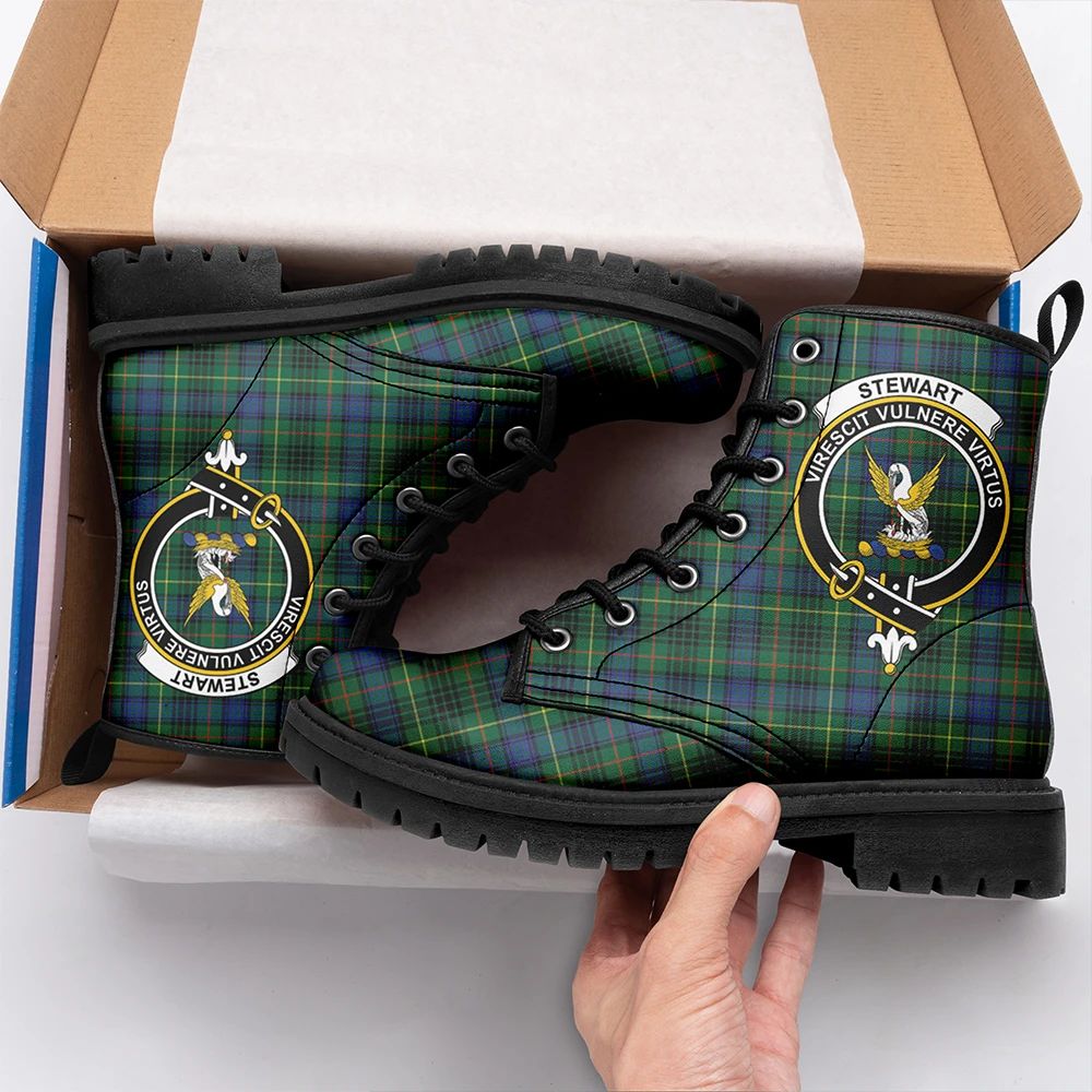 Stewart Hunting Modern Tartan Crest Leather Boots