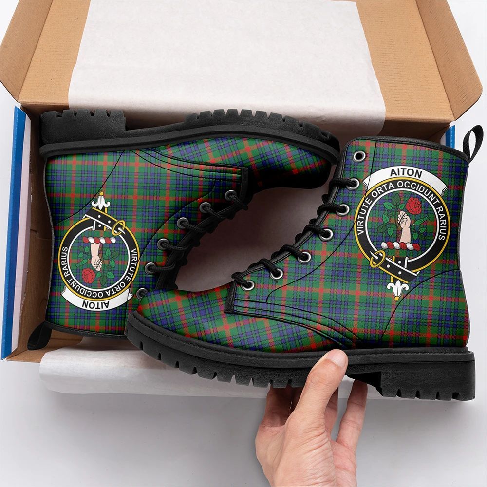 Aiton Tartan Crest Leather Boots