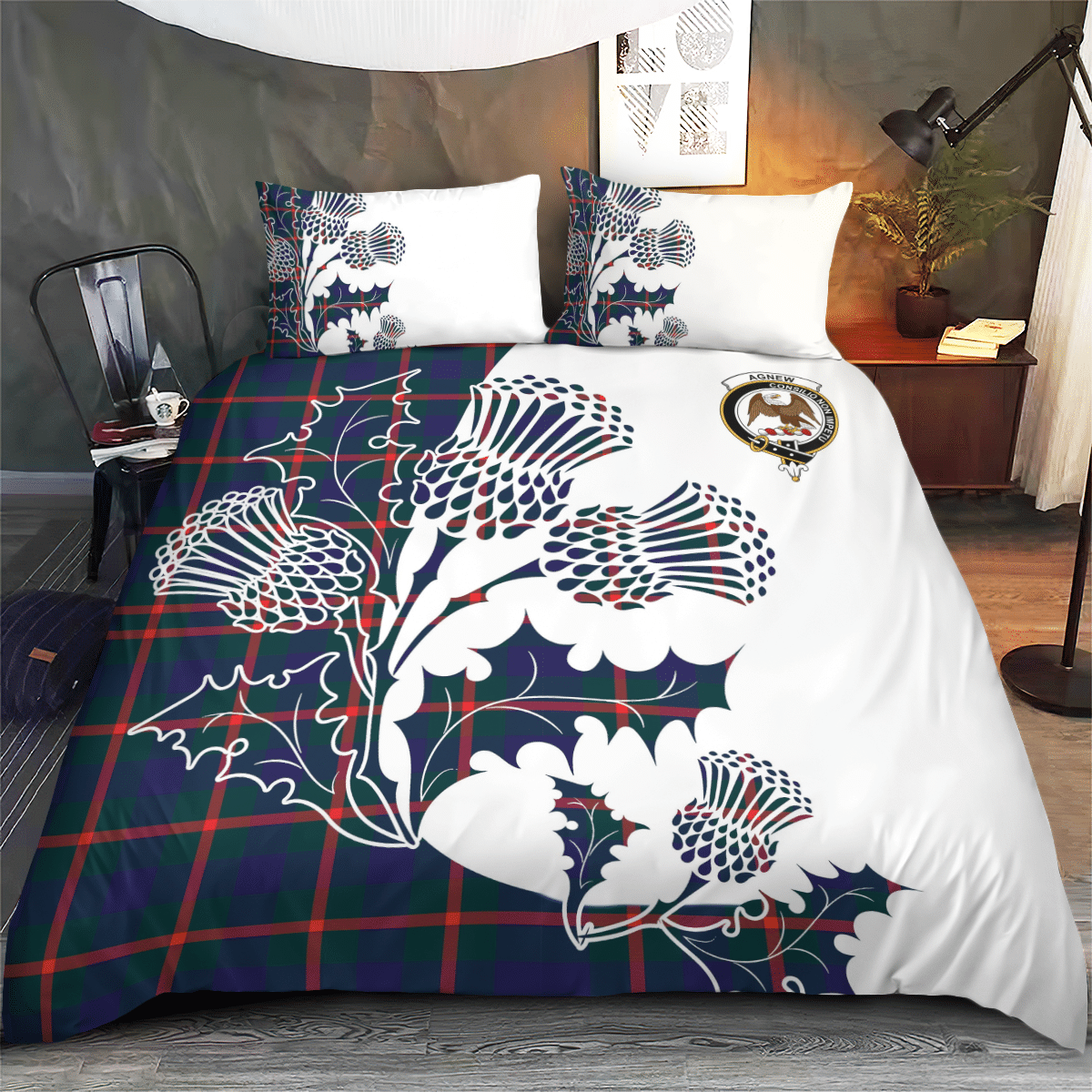 Agnew Tartan Crest Bedding Set - Thistle Style