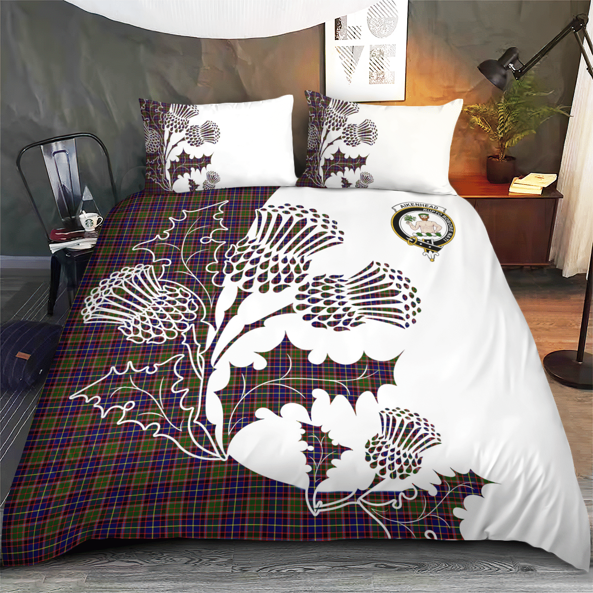 Aikenhead Tartan Crest Bedding Set - Thistle Style