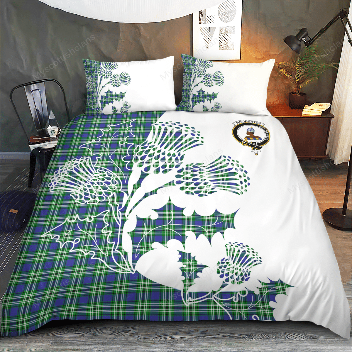 Haliburton Tartan Crest Bedding Set - Thistle Style