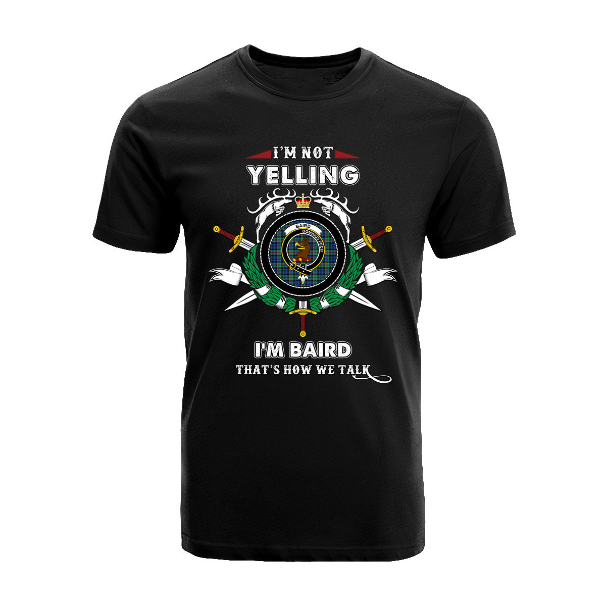 Baird Tartan Crest T-shirt - I'm not yelling style