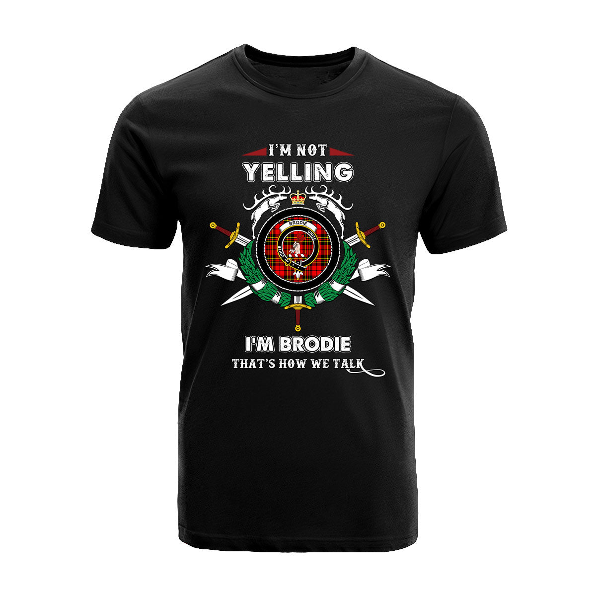 Brodie Tartan Crest T-shirt - I'm not yelling style