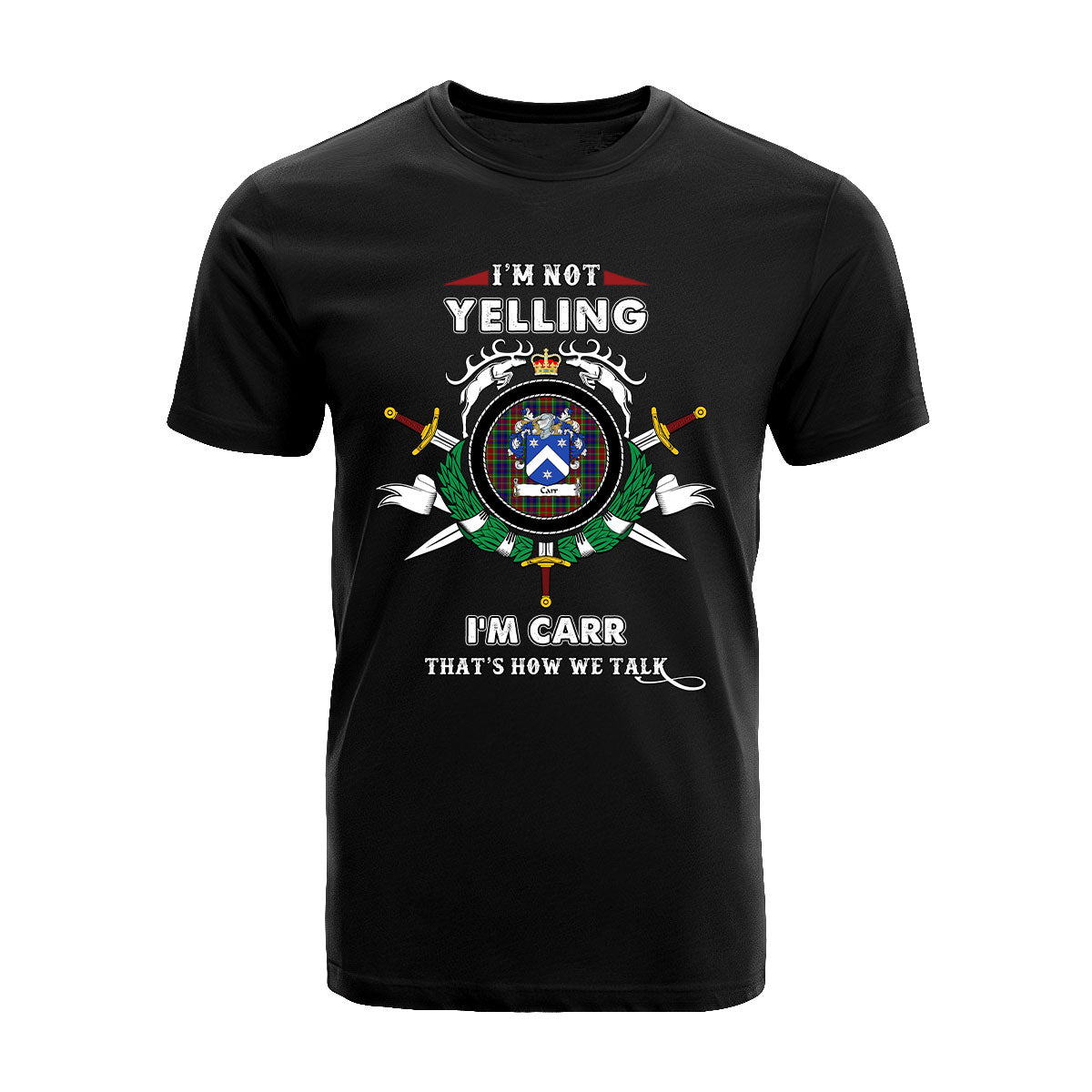 Carr Tartan Crest T-shirt - I'm not yelling style