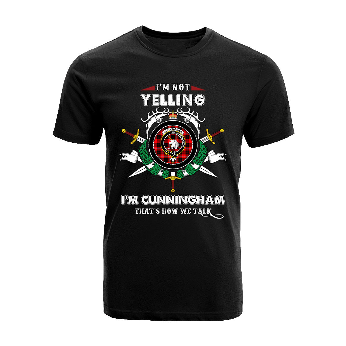 Cunningham Tartan Crest T-shirt - I'm not yelling style