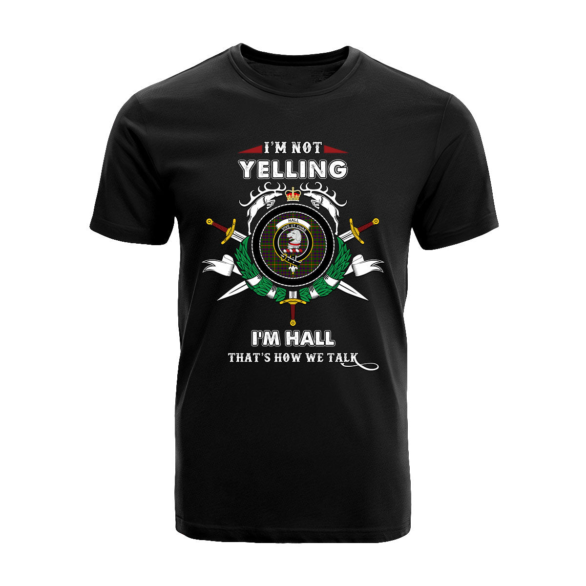 Hall Tartan Crest T-shirt - I'm not yelling style