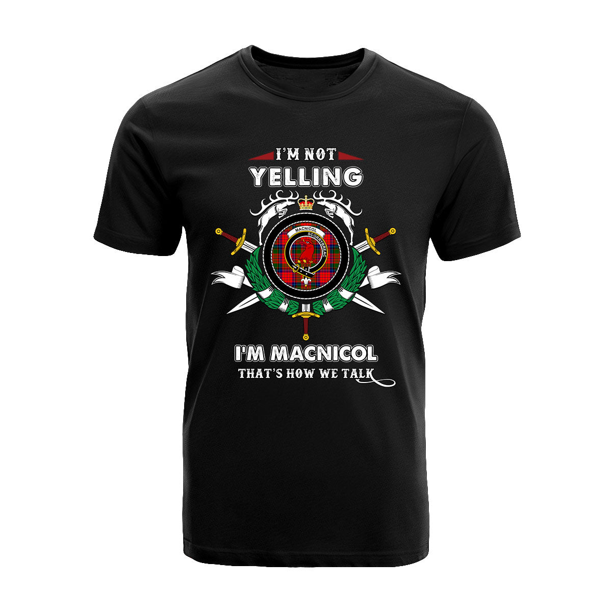 MacNicol Tartan Crest T-shirt - I'm not yelling style