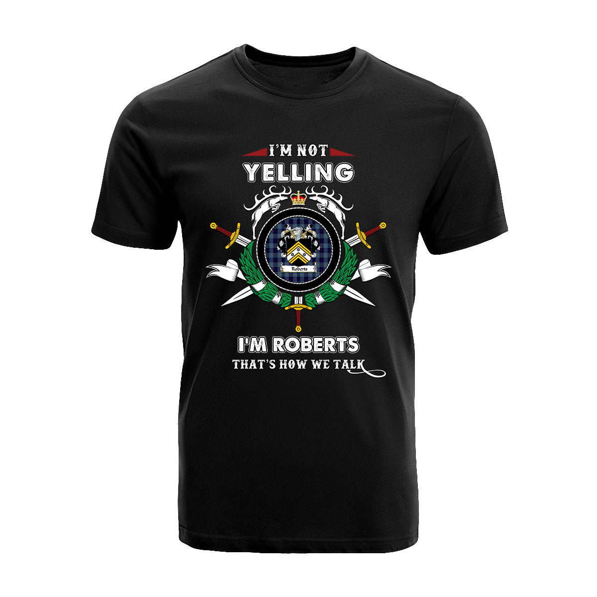 Roberts Tartan Crest T-shirt - I'm not yelling style