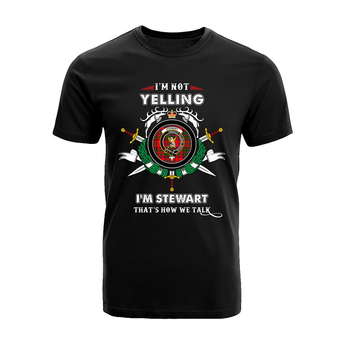 Stewart (High Stewards) Tartan Crest T-shirt - I'm not yelling style