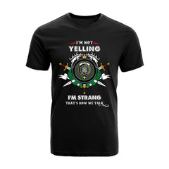 Strang (or Strange) Tartan Crest T-shirt - I'm not yelling style