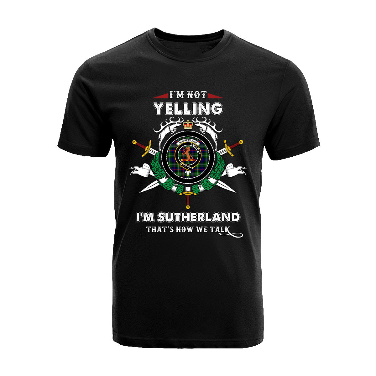 Sutherland II Tartan Crest T-shirt - I'm not yelling style