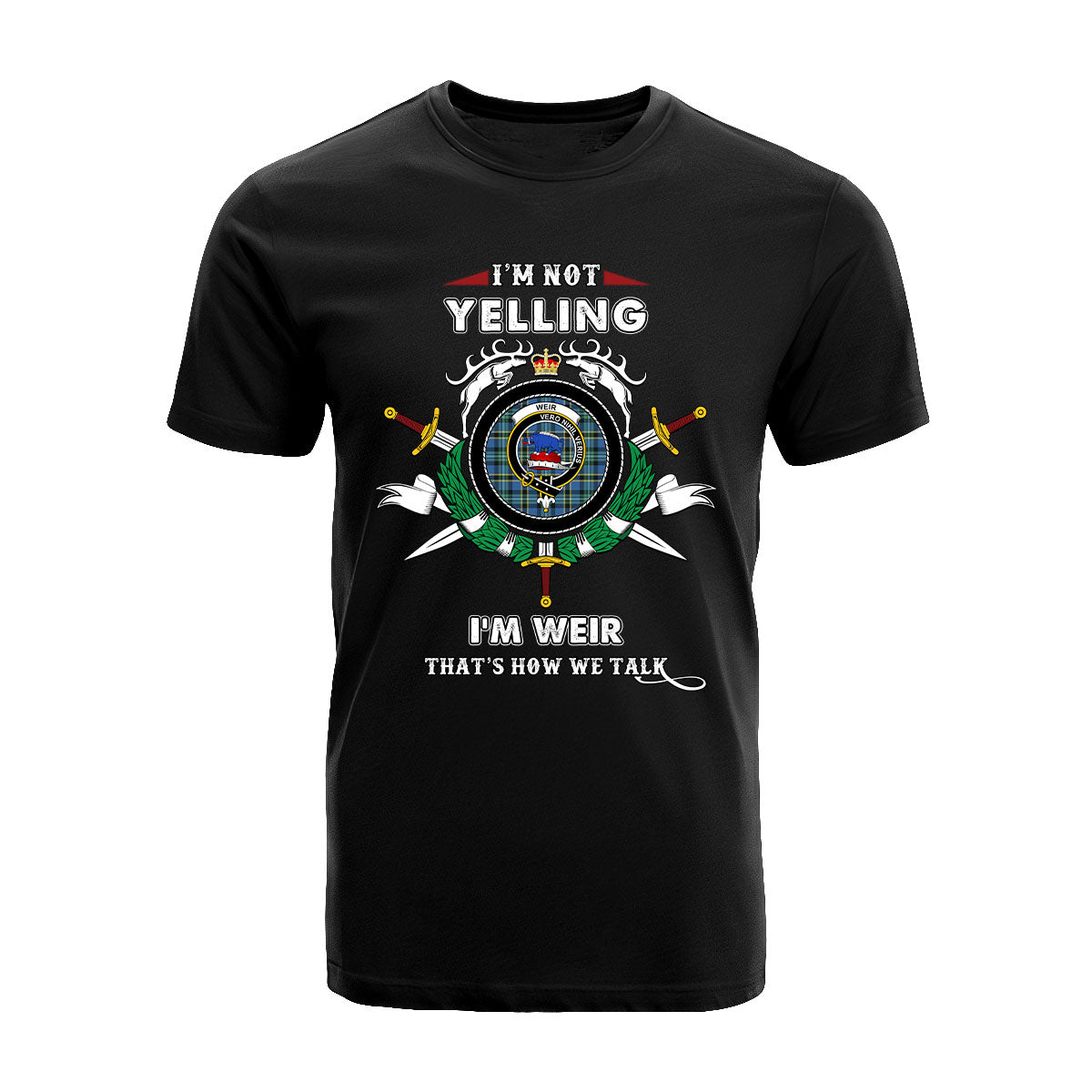 Weir Tartan Crest T-shirt - I'm not yelling style