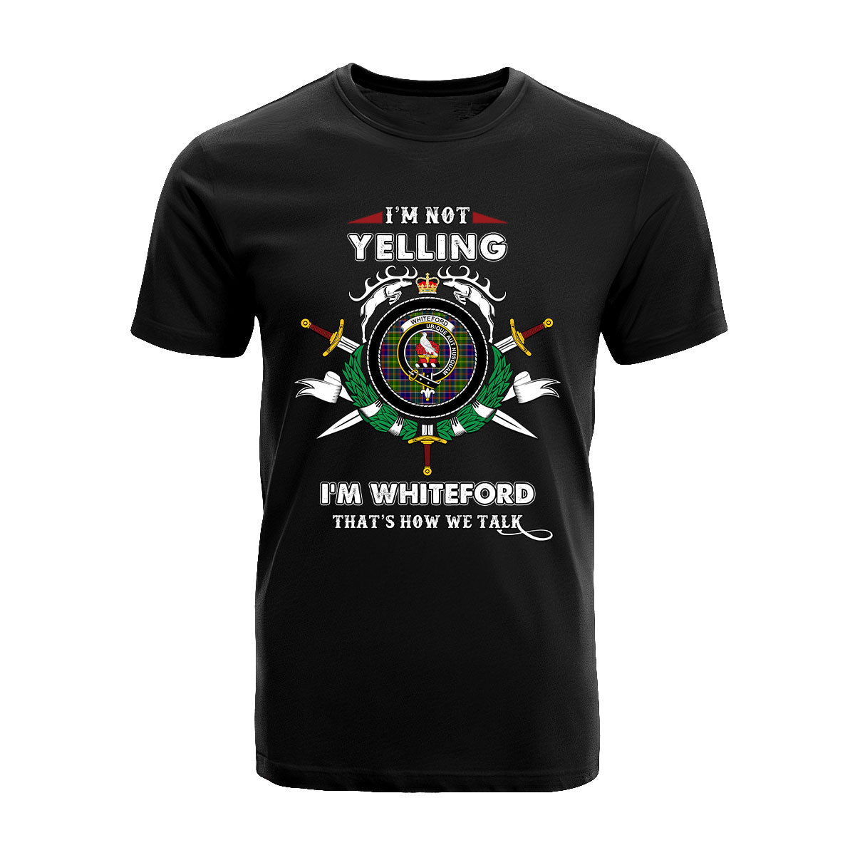 Whiteford Tartan Crest T-shirt - I'm not yelling style