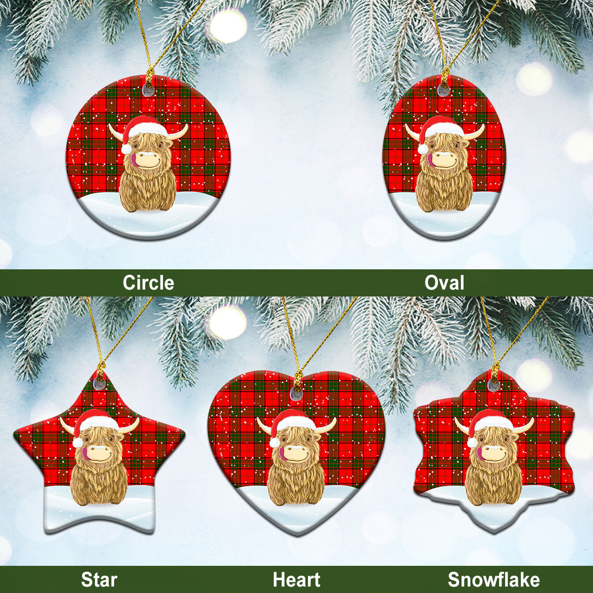 Adair Modern Tartan Christmas Ceramic Ornament - Highland Cows Style