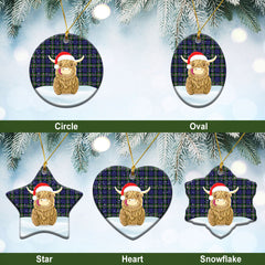 Baird Modern Tartan Christmas Ceramic Ornament - Highland Cows Style