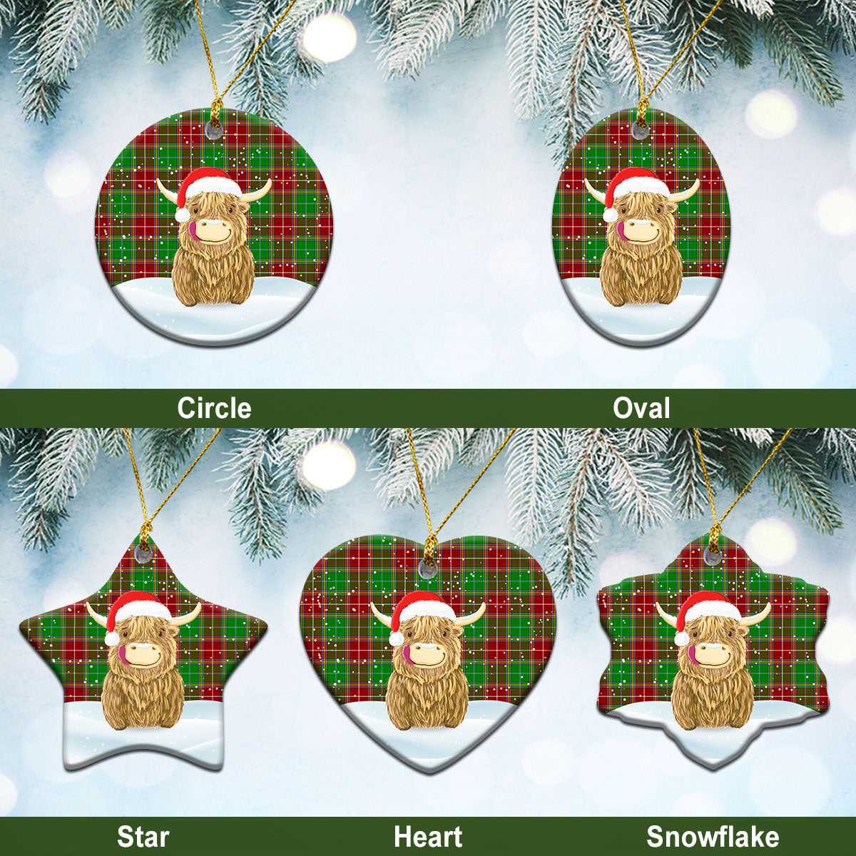 Baxter Modern Tartan Christmas Ceramic Ornament - Highland Cows Style