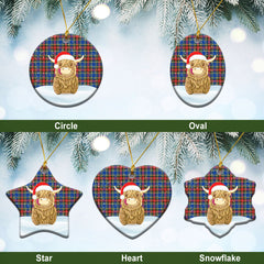 Beaton Modern Tartan Christmas Ceramic Ornament - Highland Cows Style