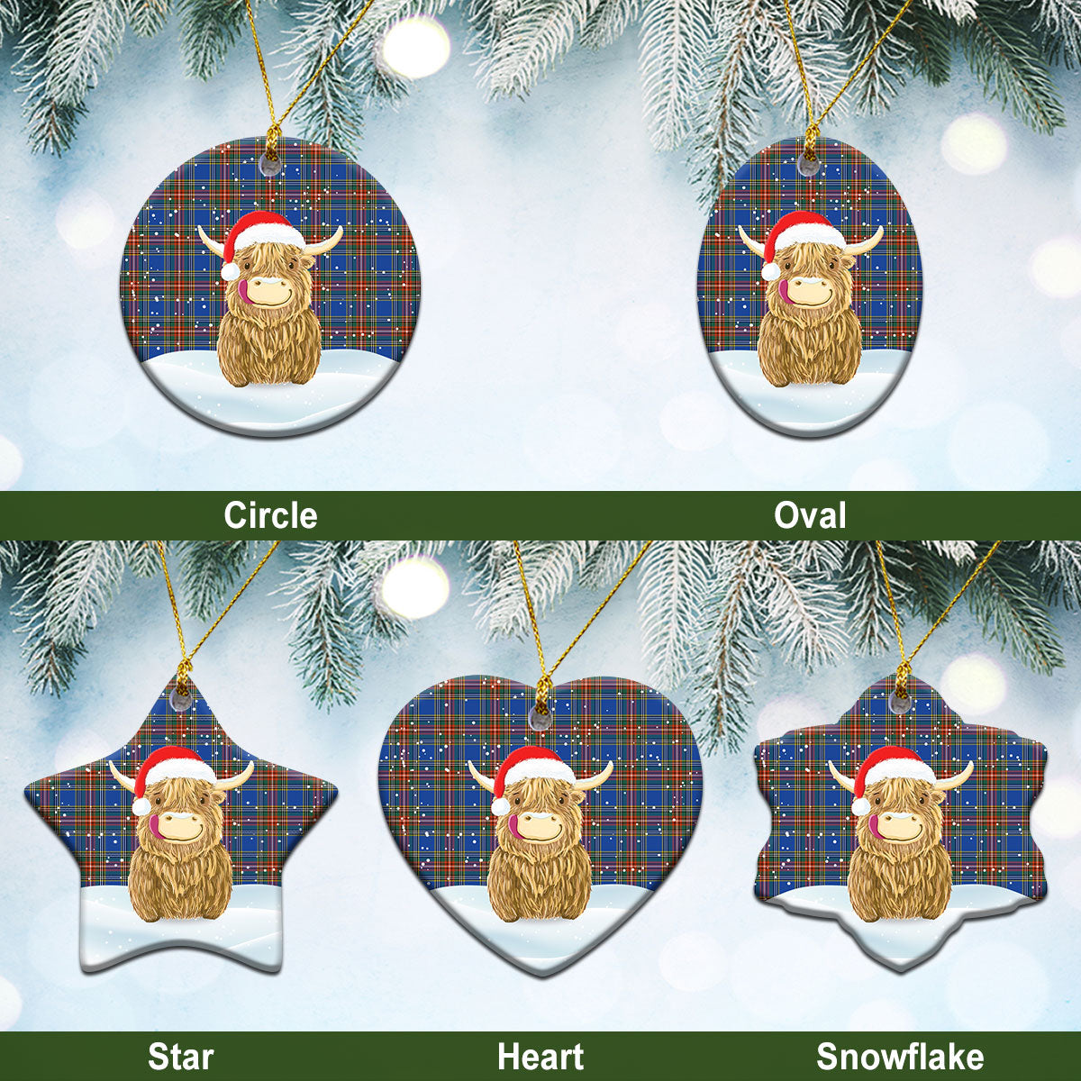 Bethune Ancient Tartan Christmas Ceramic Ornament - Highland Cows Style