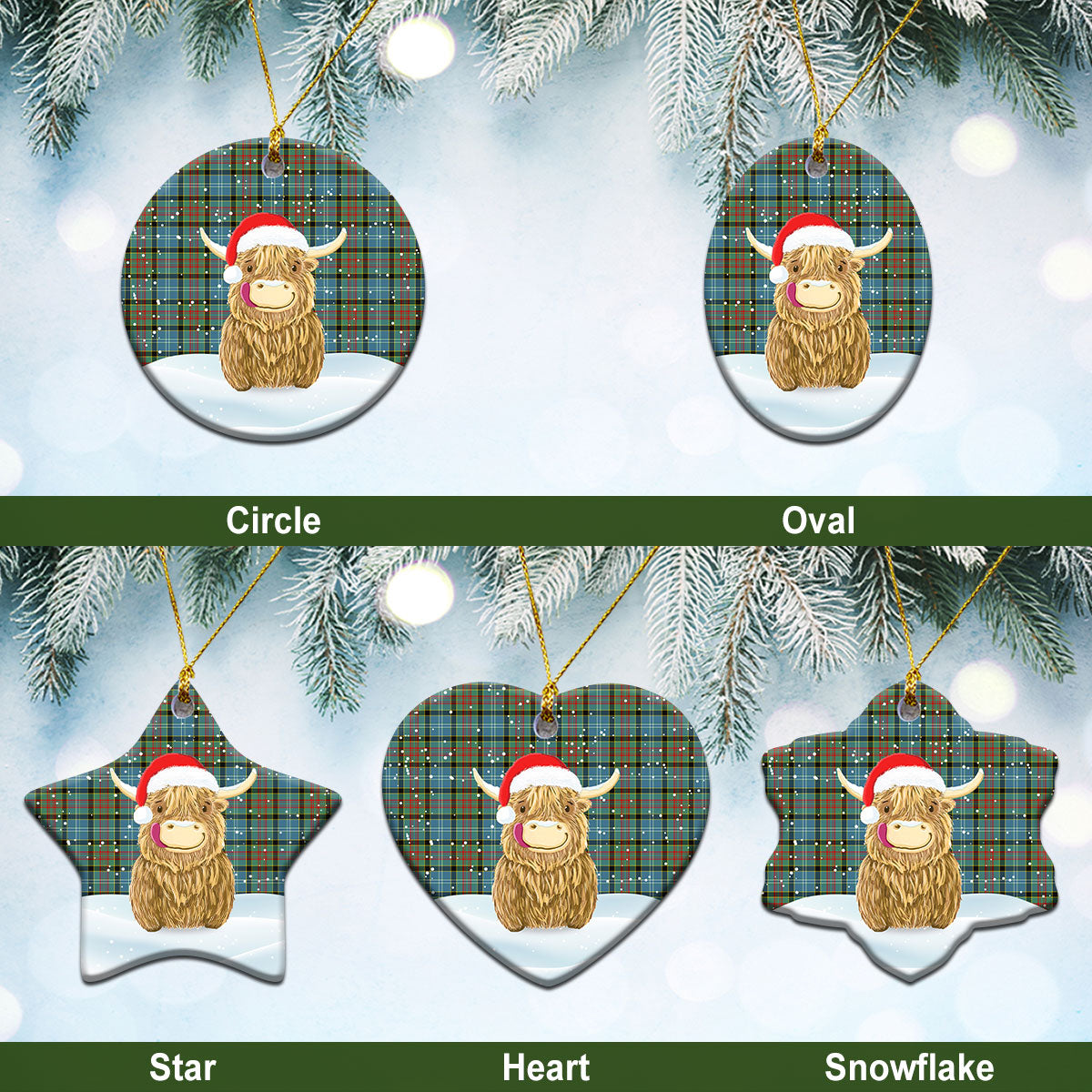 Brisbane Tartan Christmas Ceramic Ornament - Highland Cows Style