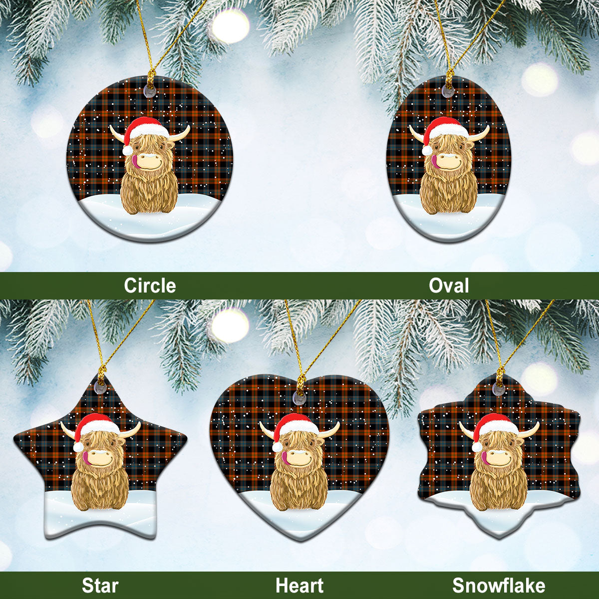 Brown Ancient Tartan Christmas Ceramic Ornament - Highland Cows Style