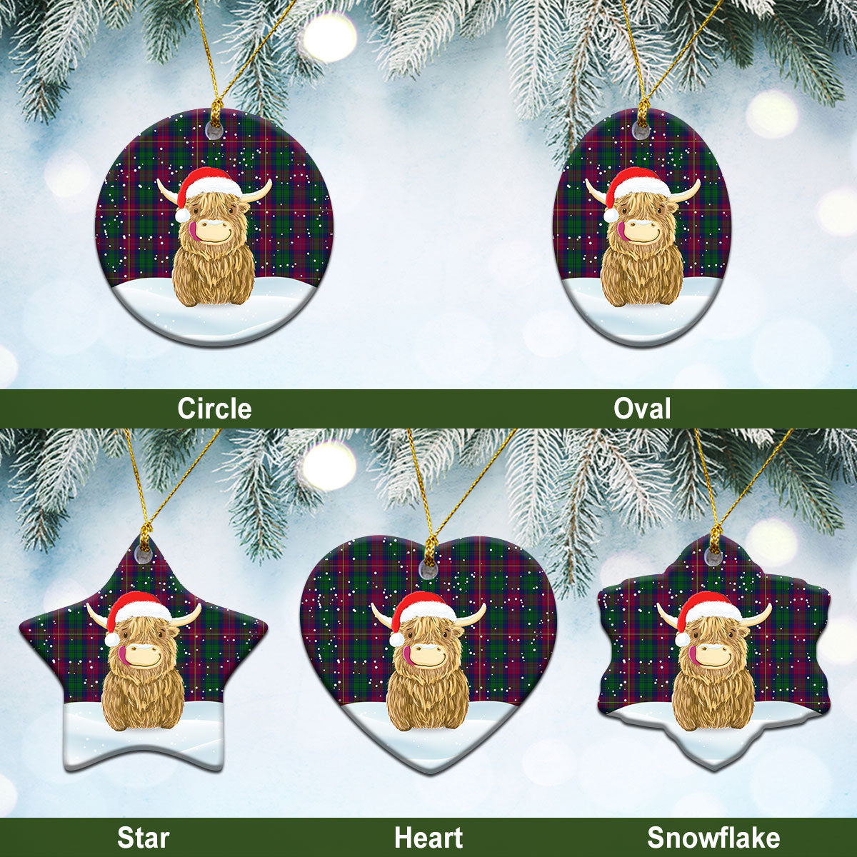 Cairns Tartan Christmas Ceramic Ornament - Highland Cows Style