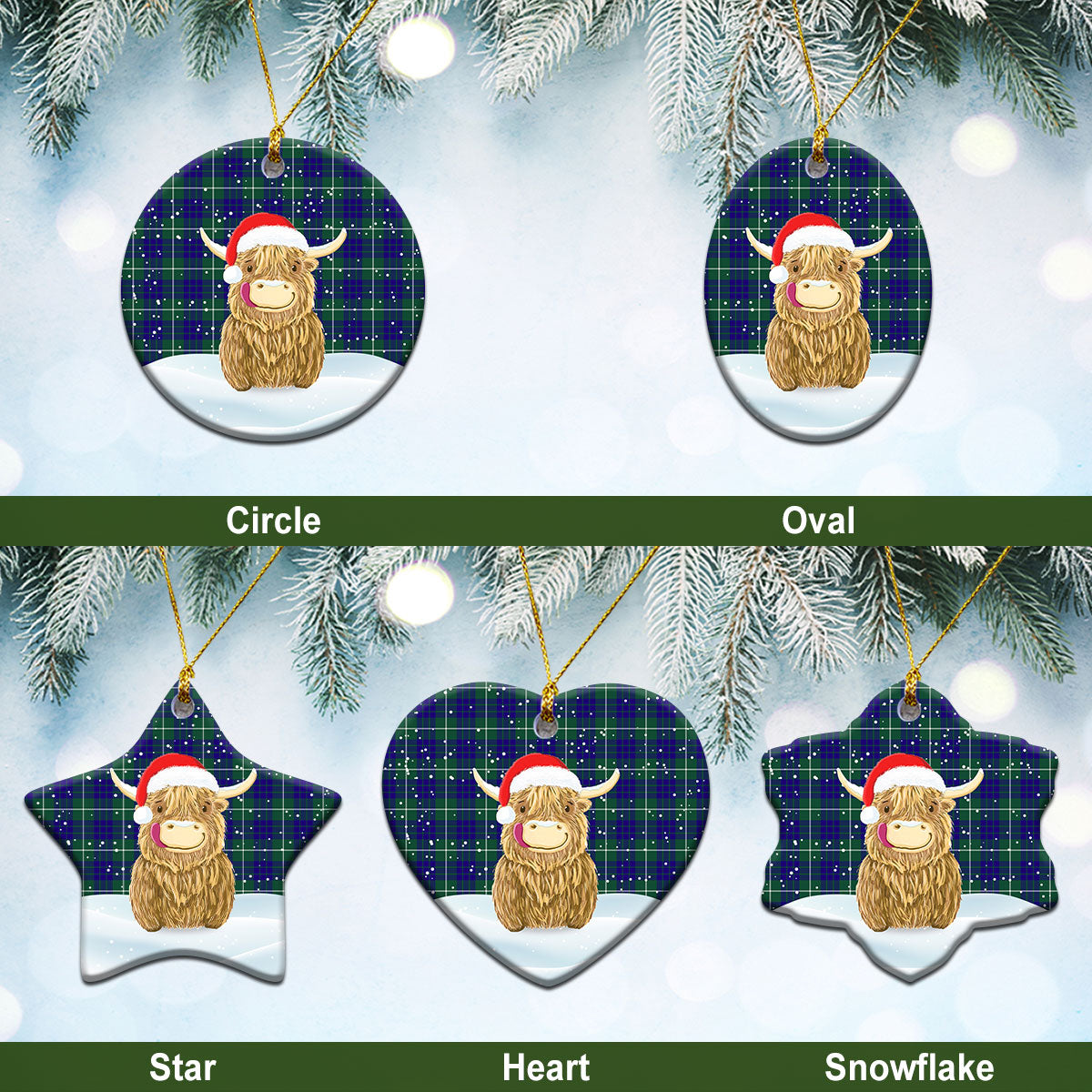 Hamilton Hunting Modern Tartan Christmas Ceramic Ornament - Highland Cows Style