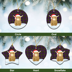 MacBrayne Tartan Christmas Ceramic Ornament - Highland Cows Style
