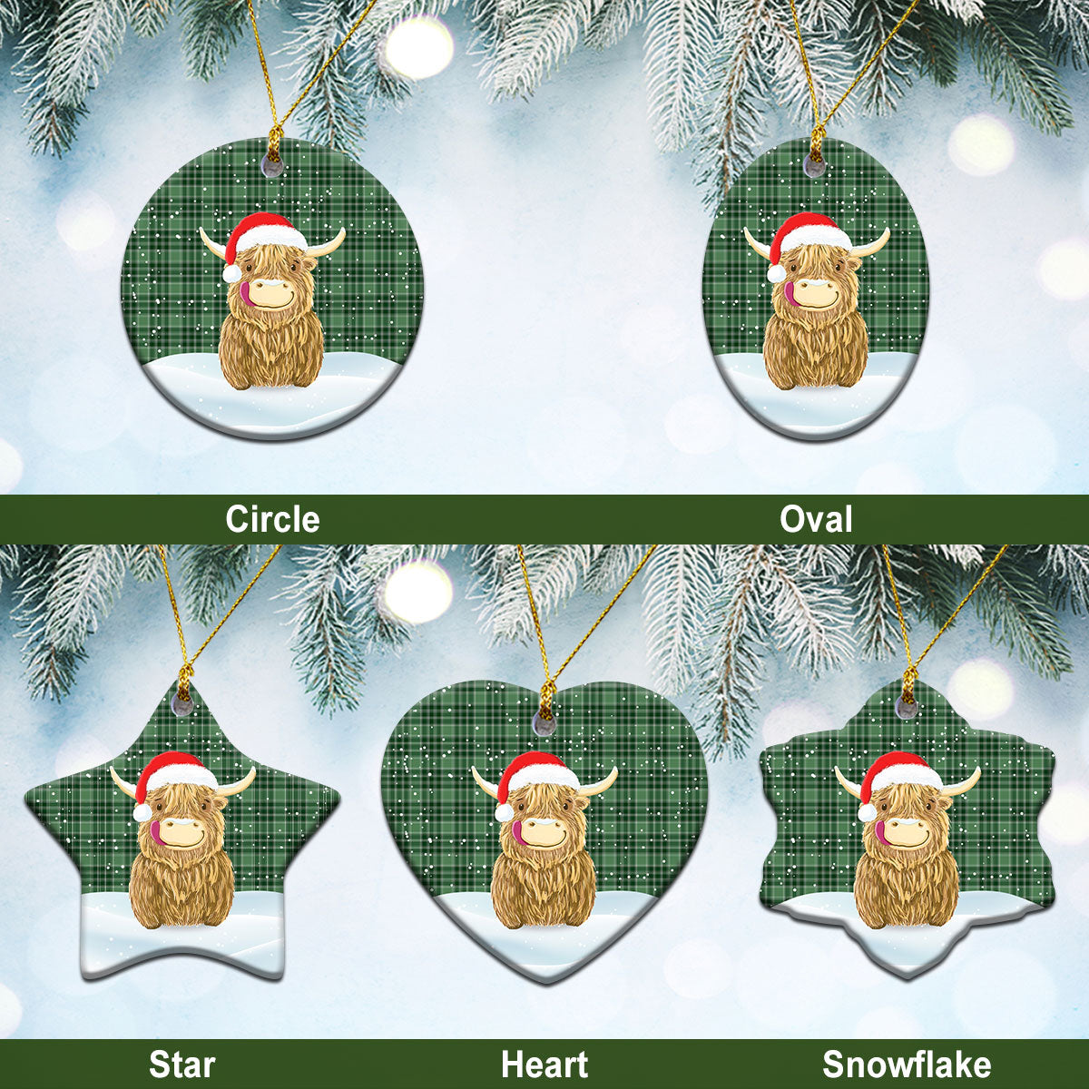 MacDonald Lord of the Isles Hunting Tartan Christmas Ceramic Ornament - Highland Cows Style