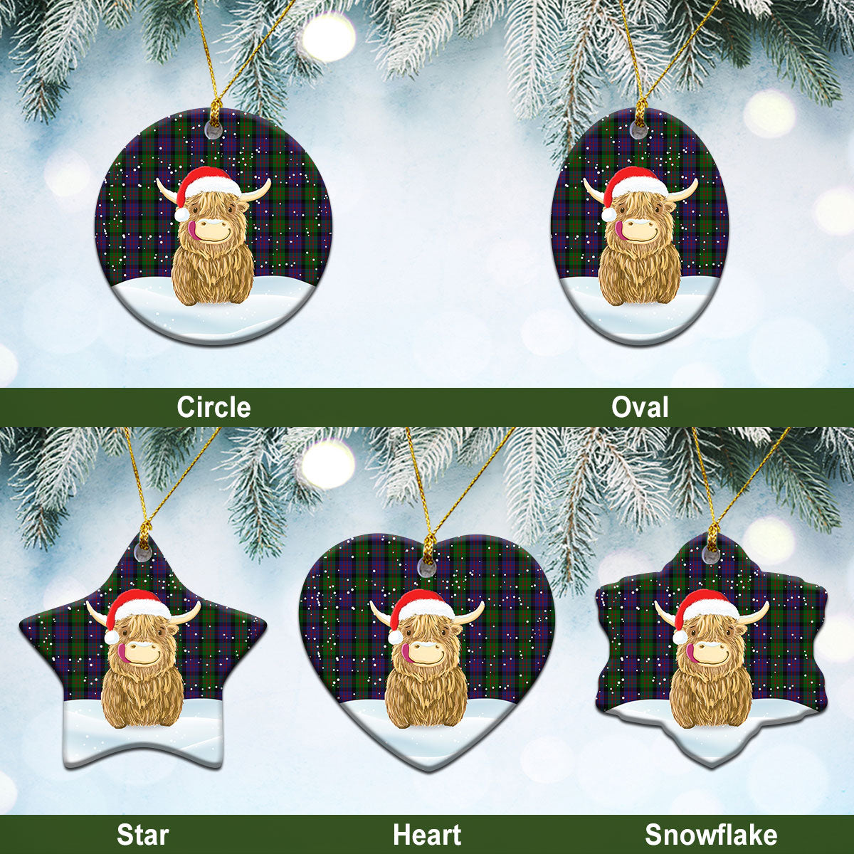 MacDonald Tartan Christmas Ceramic Ornament - Highland Cows Style