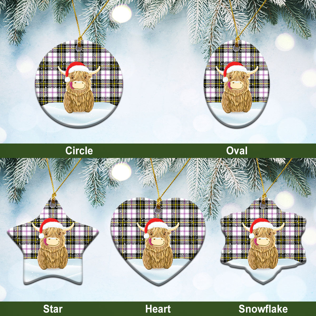 MacPherson Dress Modern Tartan Christmas Ceramic Ornament - Highland Cows Style