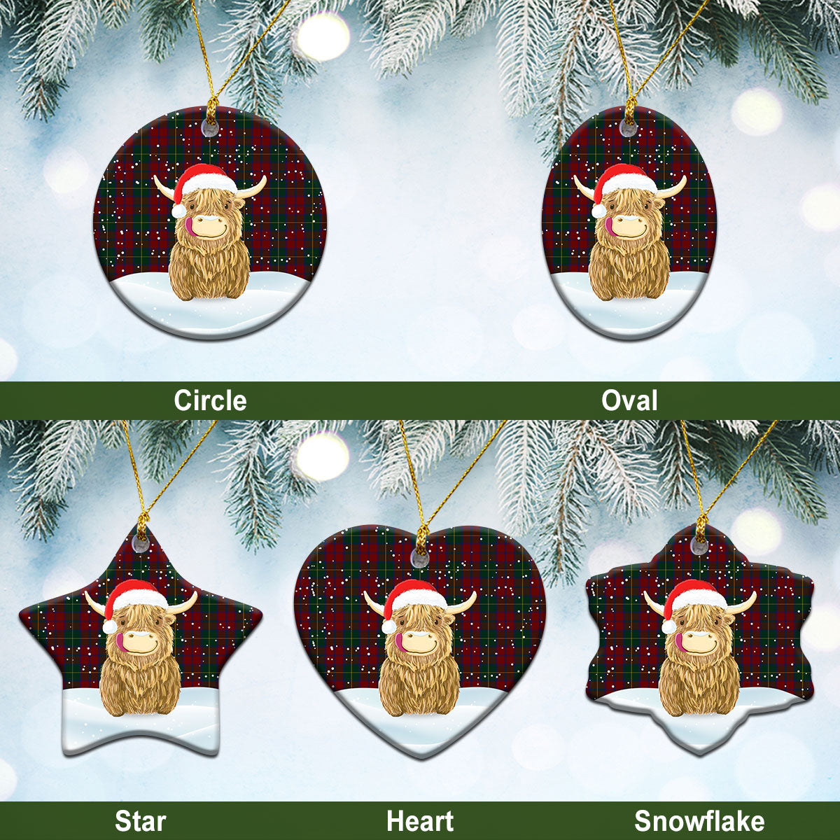 McCarthy Tartan Christmas Ceramic Ornament - Highland Cows Style