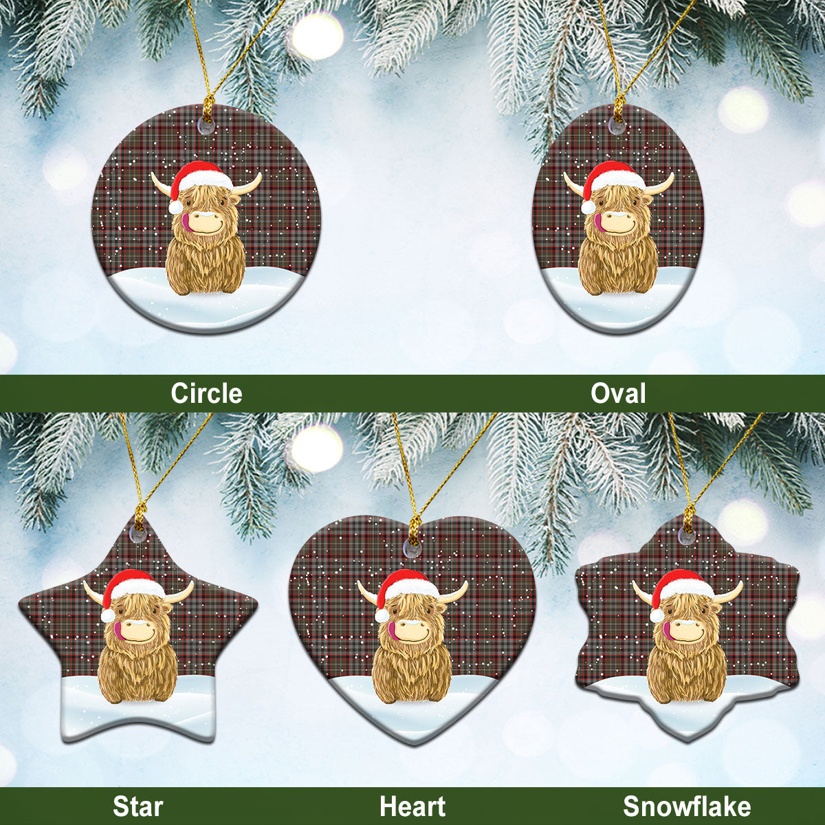 Nicolson Hunting Weathered Tartan Christmas Ceramic Ornament - Highland Cows Style